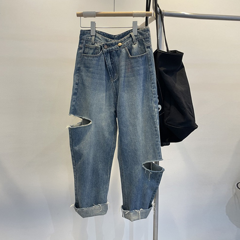 Women'S Fashion Trousers - Verão feminino rasgado jeans cintura alta