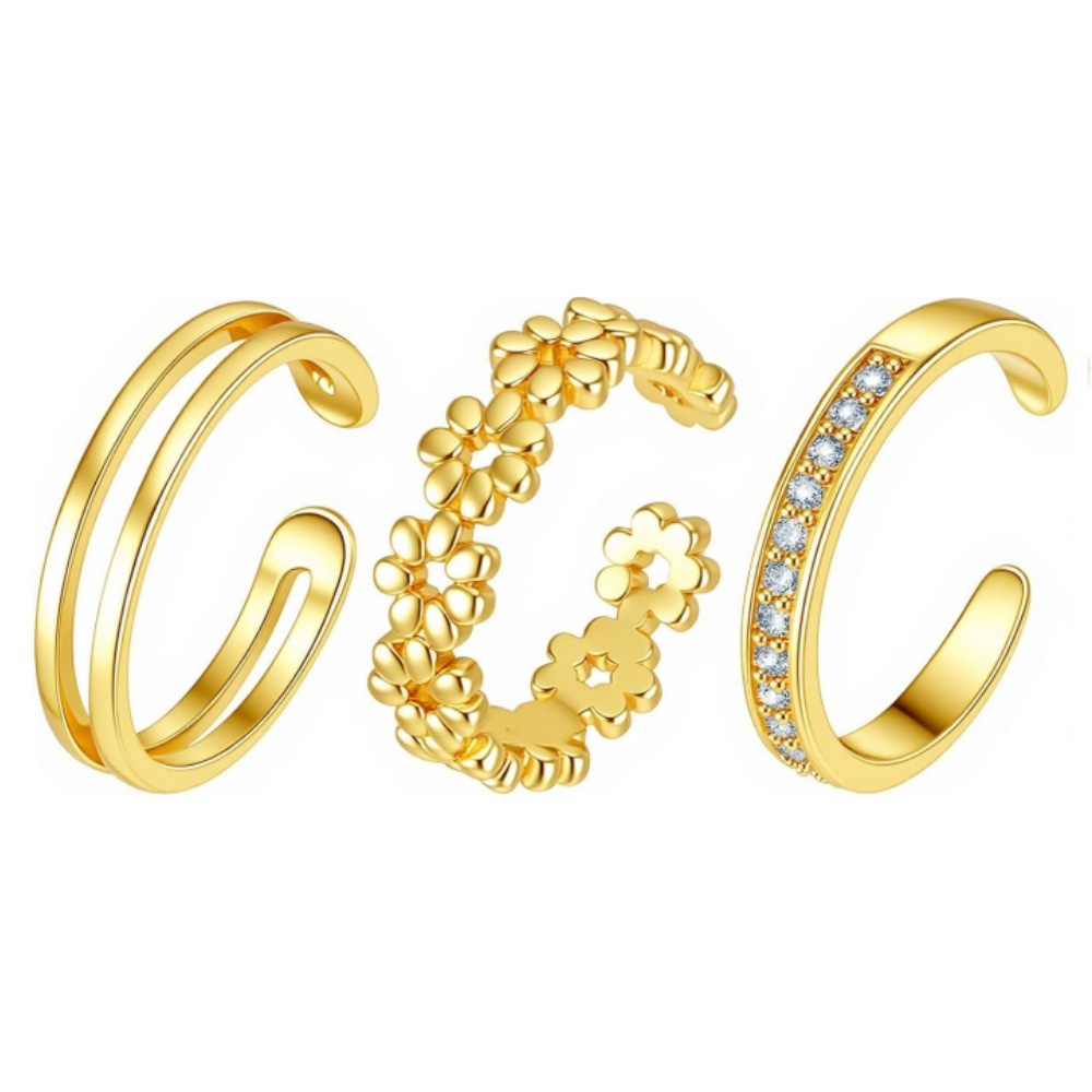 Conjunto de 3 Anéis Ajustáveis - Women'S Fashion Rings Gold avaliação e preço