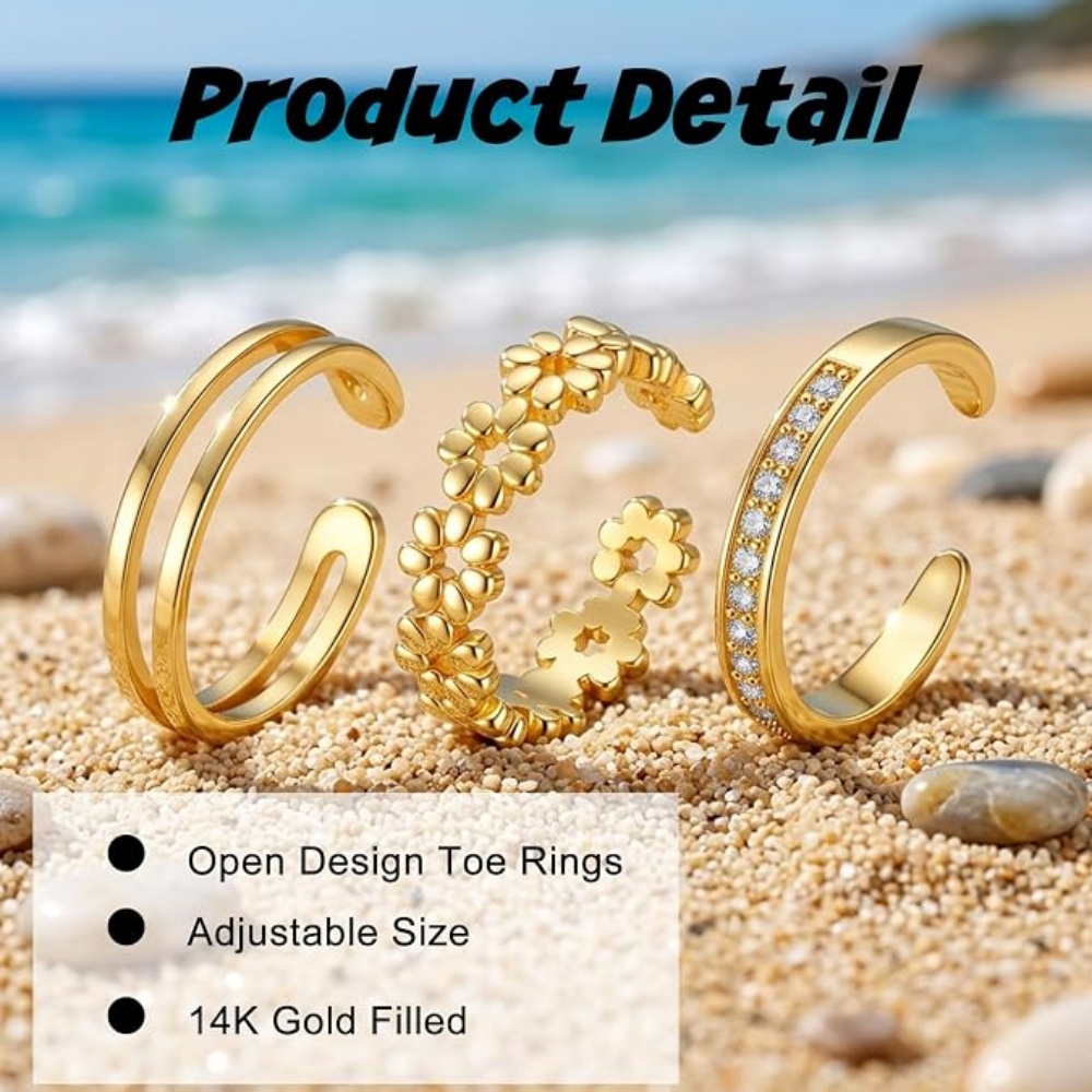 Conjunto de 3 Anéis Ajustáveis - Women'S Fashion Rings Gold avaliação e preço