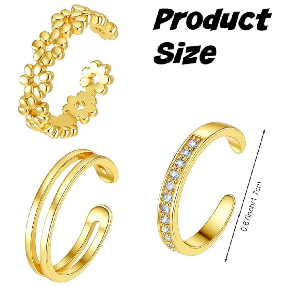 Conjunto de 3 Anéis Ajustáveis - Women'S Fashion Rings Gold avaliação e preço