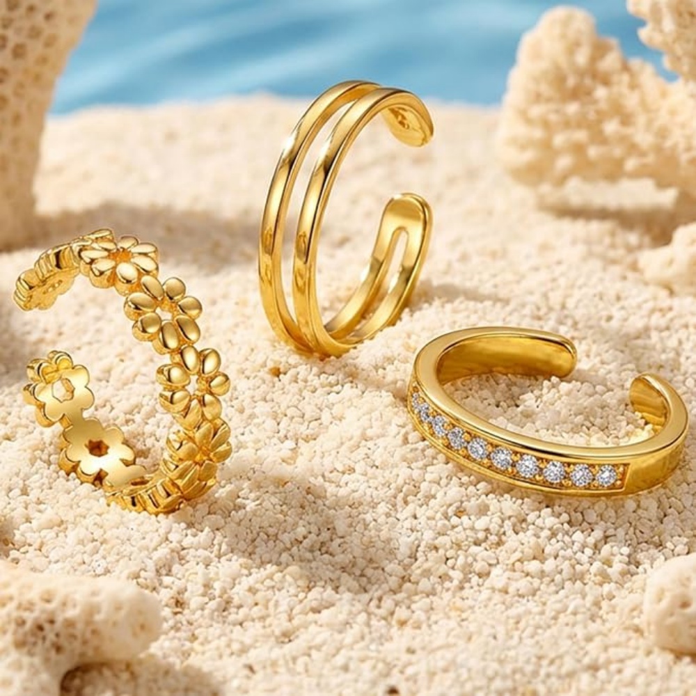 Conjunto de 3 Anéis Ajustáveis - Women'S Fashion Rings Gold avaliação e preço