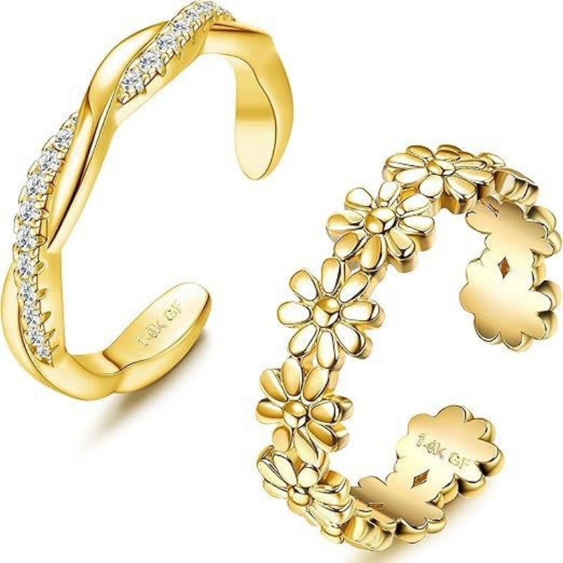 Anel de pé de zircônia ajustáv - Women'S Fashion Rings Gold avaliação e preço