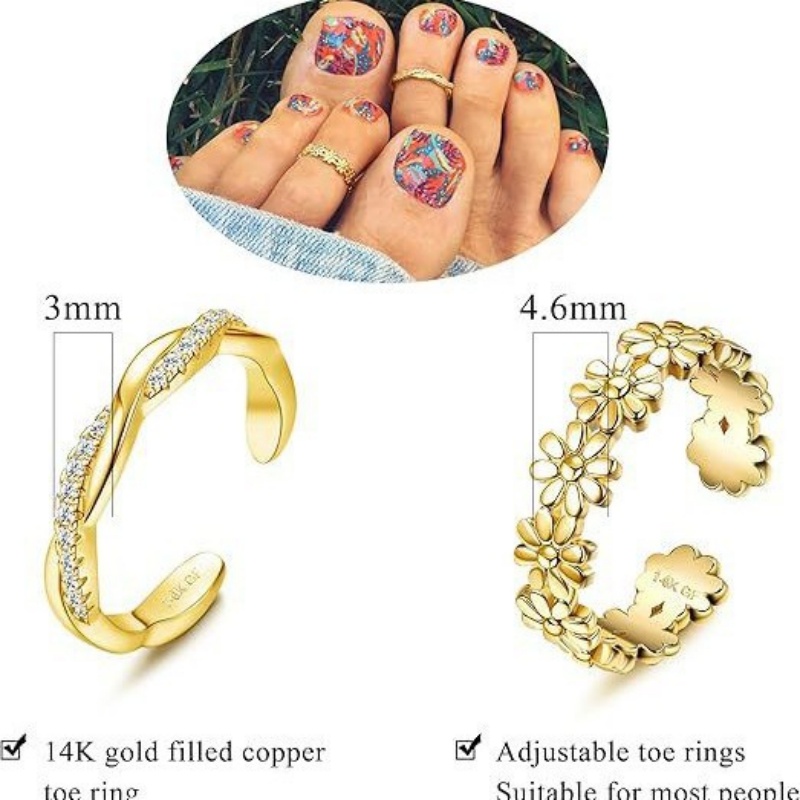 Anel de pé de zircônia ajustáv - Women'S Fashion Rings Gold avaliação e preço